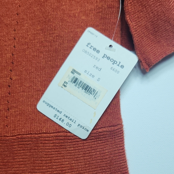 Free People Rust Red Knit Flutter Sleeve Dress NWT $148 Size S - Picture 7 of 12